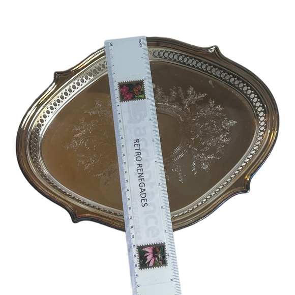 Vanity Or Serving Tray Silver Plate Etched Filigree Oval Primrose Catering Dish - Picture 8 of 12